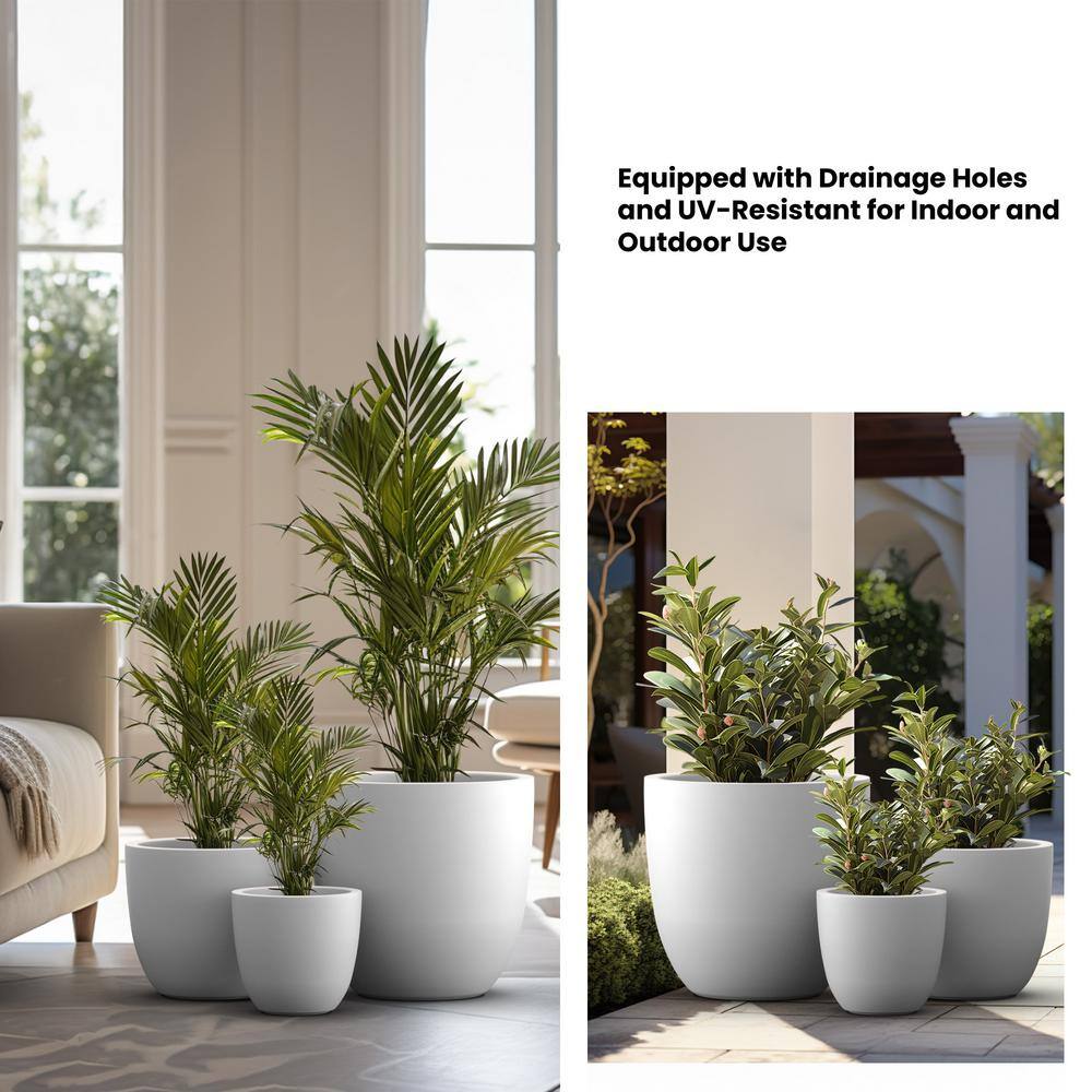Sapcrete 10in.,14in.,18in. Dia Crisp White Extra Large Tall Round Concrete Plant Pot/Planter for Indoor and Outdoor(Set of 3)