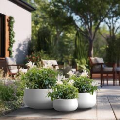 Sapcrete 11.4in.,15in.,19in. Dia Crisp White Extra Large Tall Round Concrete Plant Pot/Planter for Indoor and Outdoor(Set of 3)