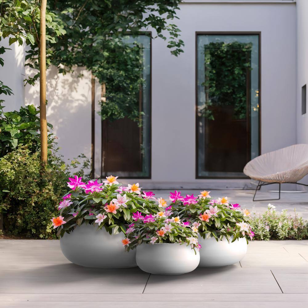 Sapcrete 11.4in.,15in.,19in. Dia Crisp White Extra Large Tall Round Concrete Plant Pot/Planter for Indoor and Outdoor(Set of 3)