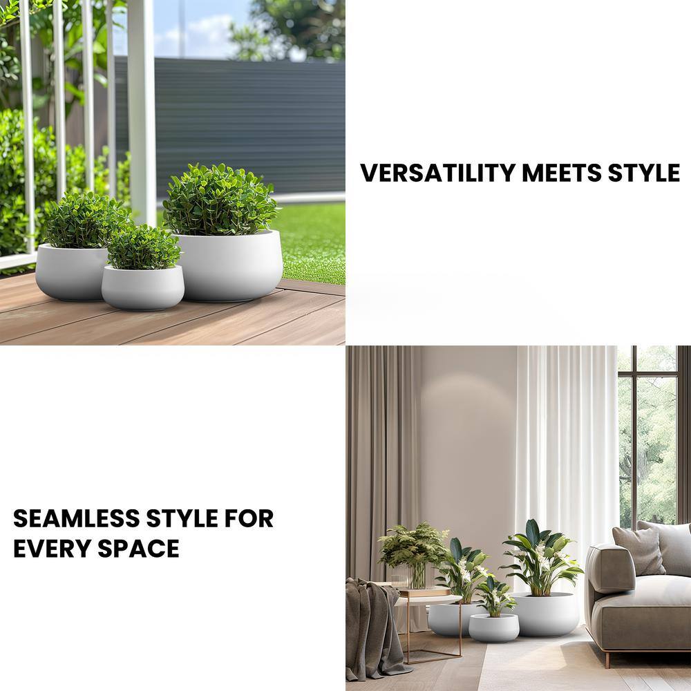 Sapcrete 11.4in.,15in.,19in. Dia Crisp White Extra Large Tall Round Concrete Plant Pot/Planter for Indoor and Outdoor(Set of 3)