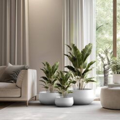Sapcrete 11.4in.,15in.,19in. Dia Crisp White Extra Large Tall Round Concrete Plant Pot/Planter for Indoor and Outdoor(Set of 3)
