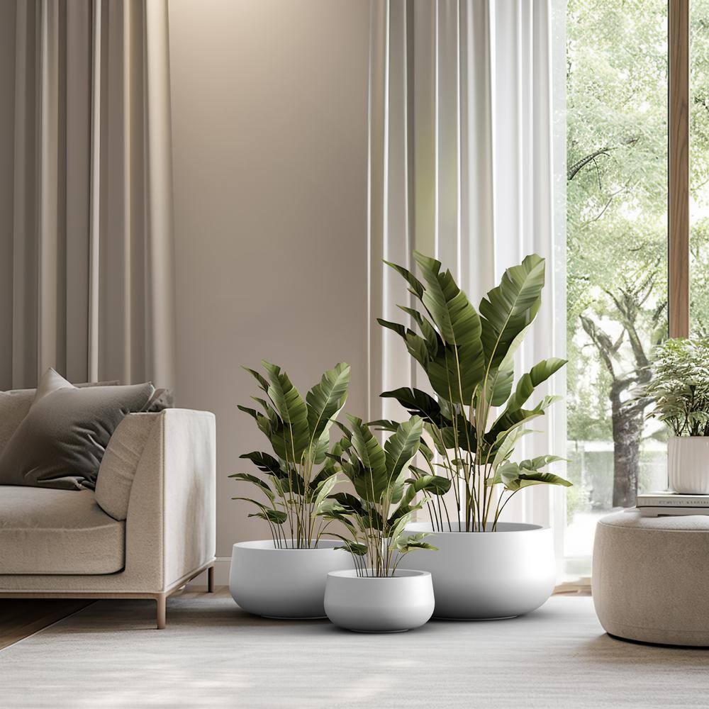 Sapcrete 11.4in.,15in.,19in. Dia Crisp White Extra Large Tall Round Concrete Plant Pot/Planter for Indoor and Outdoor(Set of 3)