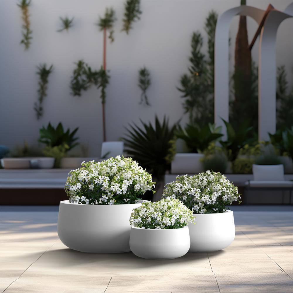 Sapcrete 11.4in.,15in.,19in. Dia Crisp White Extra Large Tall Round Concrete Plant Pot/Planter for Indoor and Outdoor(Set of 3)