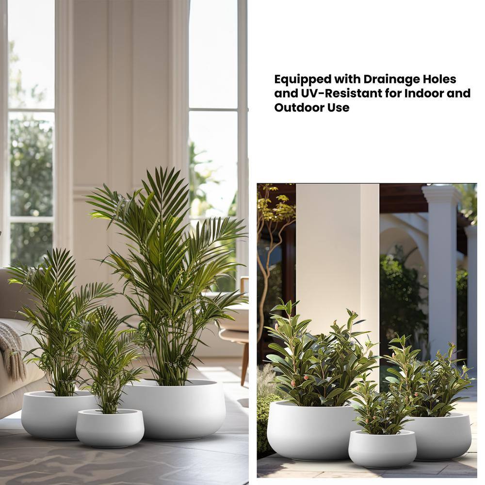 Sapcrete 11.4in.,15in.,19in. Dia Crisp White Extra Large Tall Round Concrete Plant Pot/Planter for Indoor and Outdoor(Set of 3)