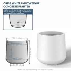 Sapcrete Lightweight 15.5in. x 17.5in. Crisp White Extra Large Tall Round Concrete Plant Pot / Planter for Indoor & Outdoor