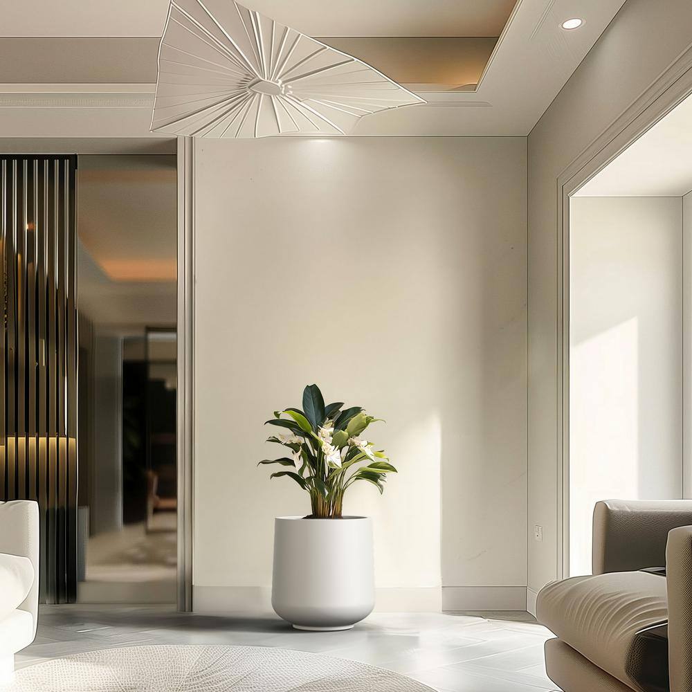 Sapcrete Lightweight 15.5in. x 17.5in. Crisp White Extra Large Tall Round Concrete Plant Pot / Planter for Indoor & Outdoor