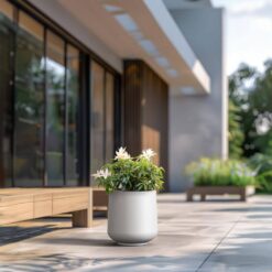 Sapcrete Lightweight 15.5in. x 17.5in. Crisp White Extra Large Tall Round Concrete Plant Pot / Planter for Indoor & Outdoor