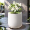 Sapcrete Lightweight 15.5in. x 17.5in. Crisp White Extra Large Tall Round Concrete Plant Pot / Planter for Indoor & Outdoor