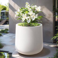 Sapcrete Lightweight 15.5in. x 17.5in. Crisp White Extra Large Tall Round Concrete Plant Pot / Planter for Indoor & Outdoor