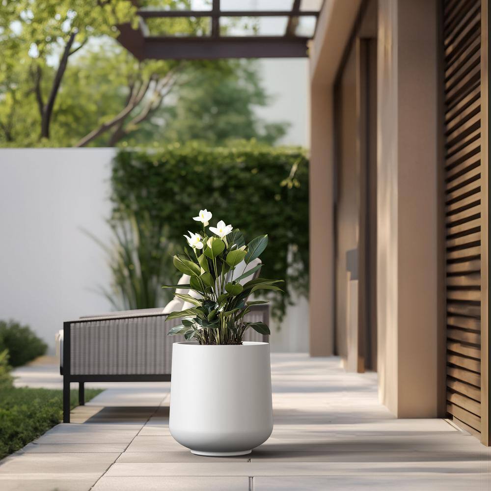 Sapcrete Lightweight 15.5in. x 17.5in. Crisp White Extra Large Tall Round Concrete Plant Pot / Planter for Indoor & Outdoor