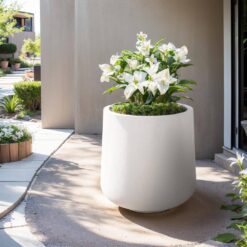Sapcrete Lightweight 15.5in. x 17.5in. Crisp White Extra Large Tall Round Concrete Plant Pot / Planter for Indoor & Outdoor