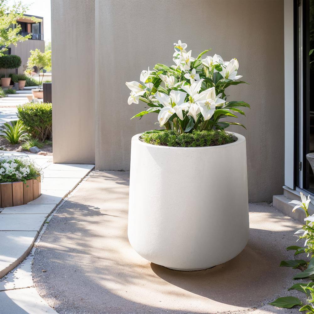 Sapcrete Lightweight 15.5in. x 17.5in. Crisp White Extra Large Tall Round Concrete Plant Pot / Planter for Indoor & Outdoor