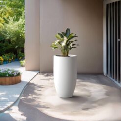 Sapcrete Lightweight 13.5 in. x 24.5 in. Crisp White Extra Large Tall Round Concrete Plant Pot/Planter for Indoor and Outdoor