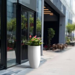 Sapcrete Lightweight 13.5 in. x 24.5 in. Crisp White Extra Large Tall Round Concrete Plant Pot/Planter for Indoor and Outdoor