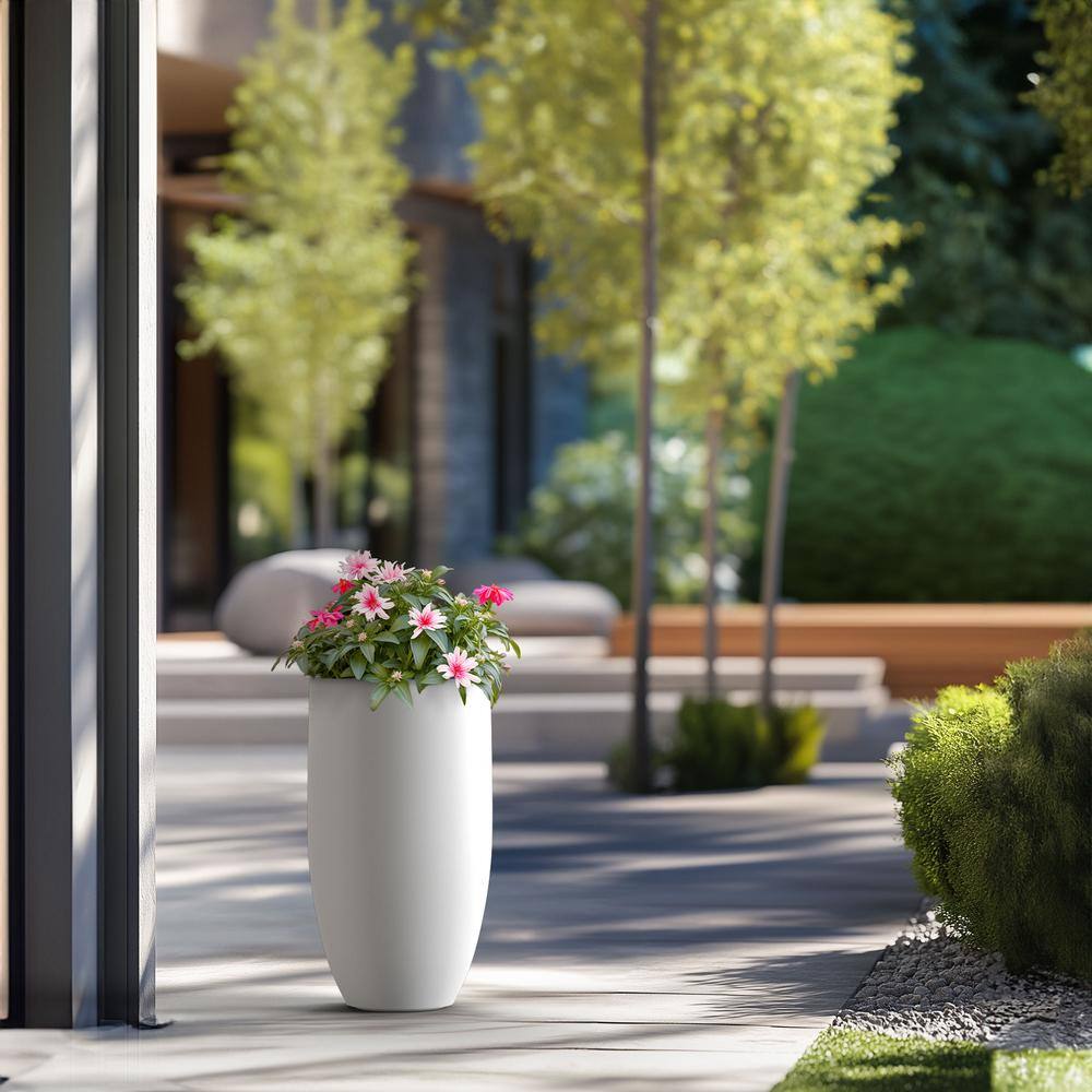 Sapcrete Lightweight 13.5 in. x 24.5 in. Crisp White Extra Large Tall Round Concrete Plant Pot/Planter for Indoor and Outdoor