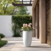 Sapcrete Lightweight 13.5 in. x 24.5 in. Crisp White Extra Large Tall Round Concrete Plant Pot/Planter for Indoor and Outdoor