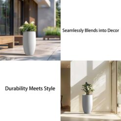 Sapcrete Lightweight 13.5 in. x 24.5 in. Crisp White Extra Large Tall Round Concrete Plant Pot/Planter for Indoor and Outdoor