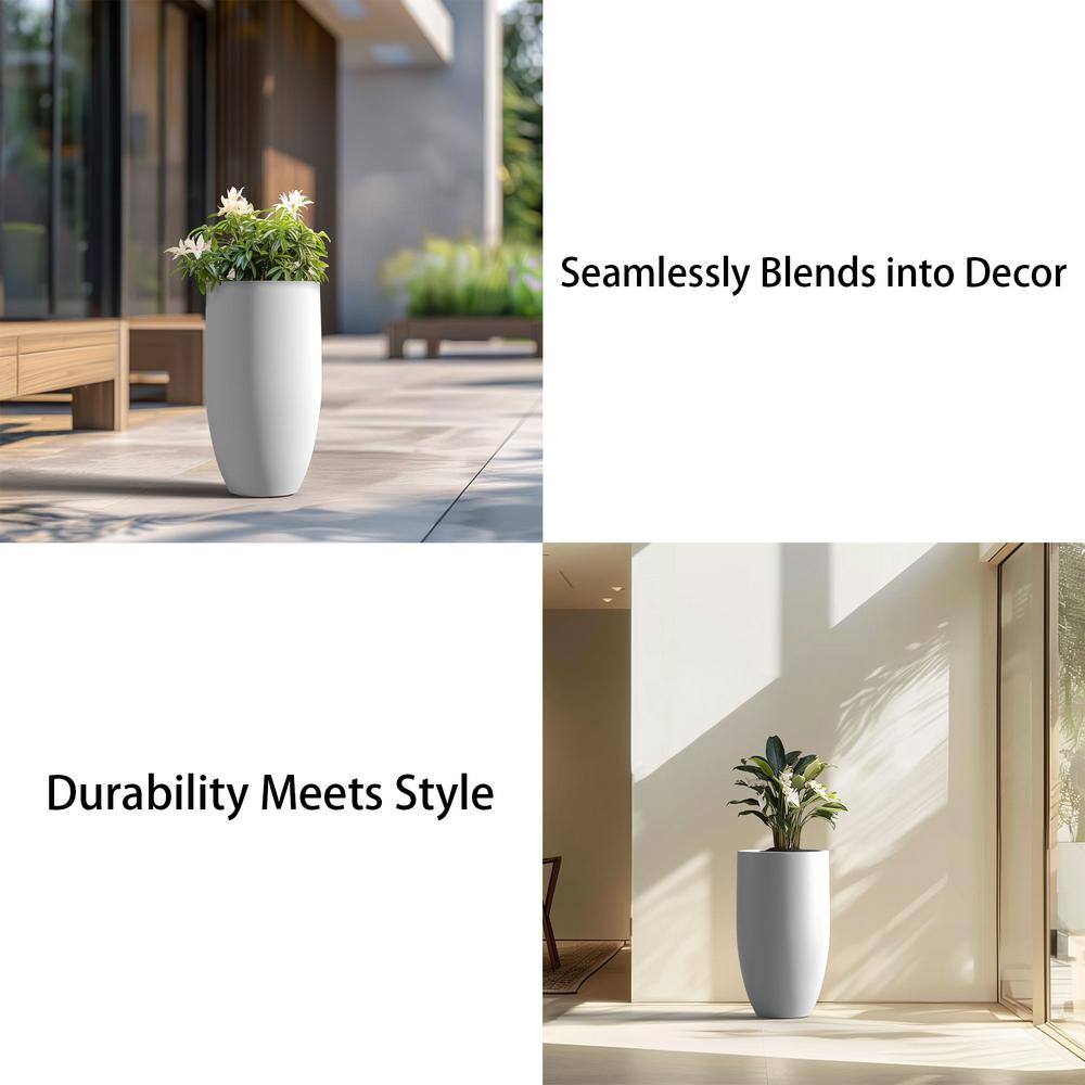 Sapcrete Lightweight 13.5 in. x 24.5 in. Crisp White Extra Large Tall Round Concrete Plant Pot/Planter for Indoor and Outdoor