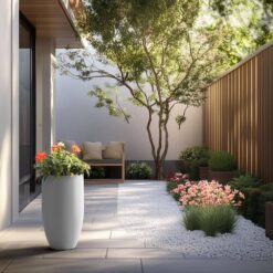 Sapcrete Lightweight 13.5 in. x 24.5 in. Crisp White Extra Large Tall Round Concrete Plant Pot/Planter for Indoor and Outdoor
