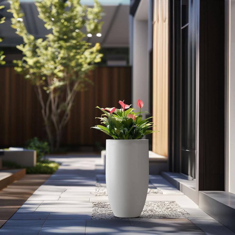 Sapcrete Lightweight 13.5 in. x 24.5 in. Crisp White Extra Large Tall Round Concrete Plant Pot/Planter for Indoor and Outdoor