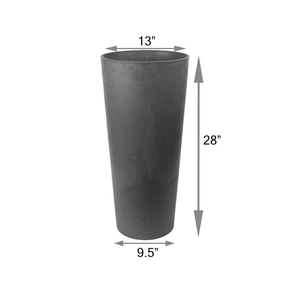 Arcadia Garden Products Contempo Tall Round 13 in. x 28 in. Dark Charcoal Marble PSW Planter
