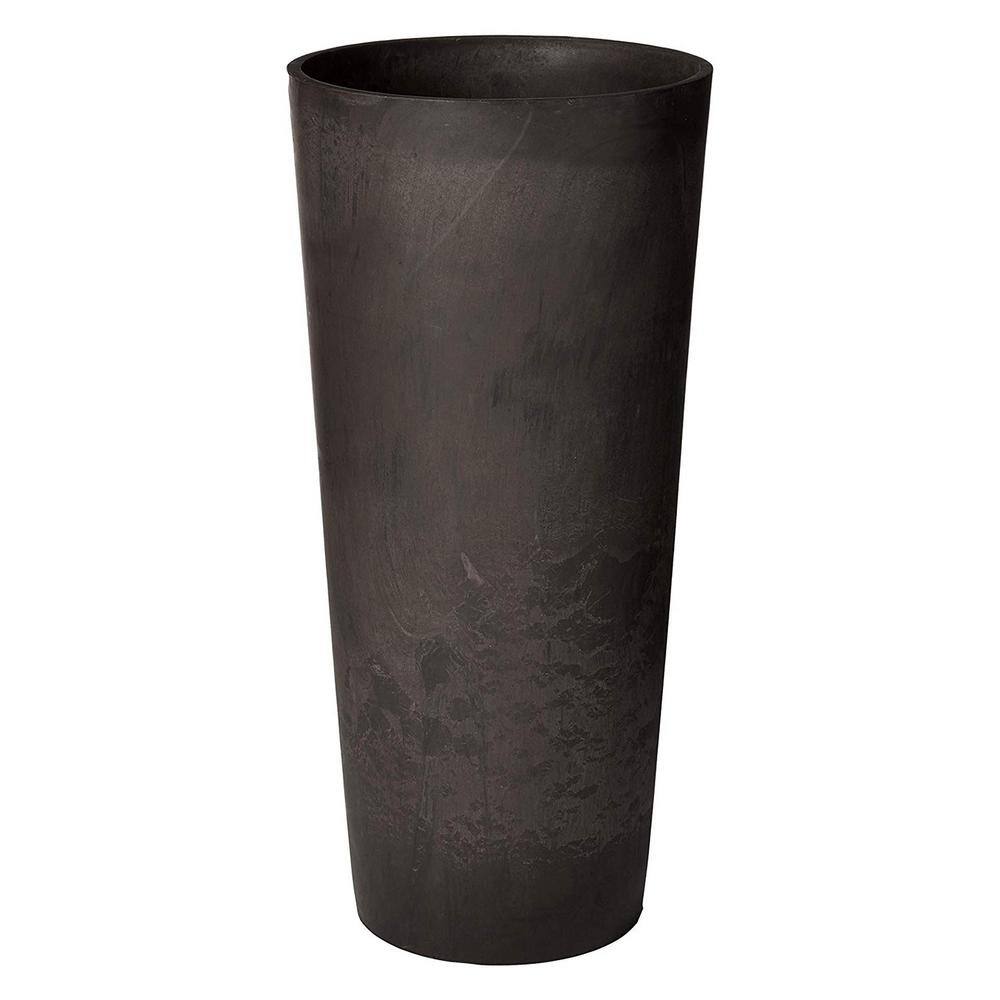 Arcadia Garden Products Contempo Tall Round 13 in. x 28 in. Dark Charcoal Marble PSW Planter