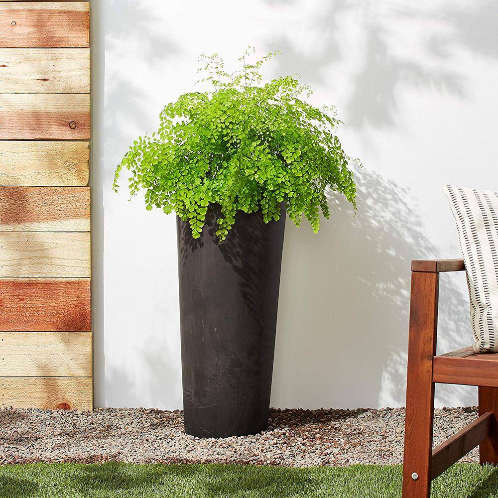 Arcadia Garden Products Contempo Tall Round 13 in. x 28 in. Dark Charcoal Marble PSW Planter