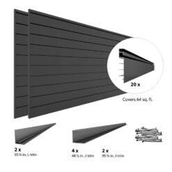Proslat 48 in. H x 96 in. W Slat Wall Panel Set Charcoal (2-Pack)
