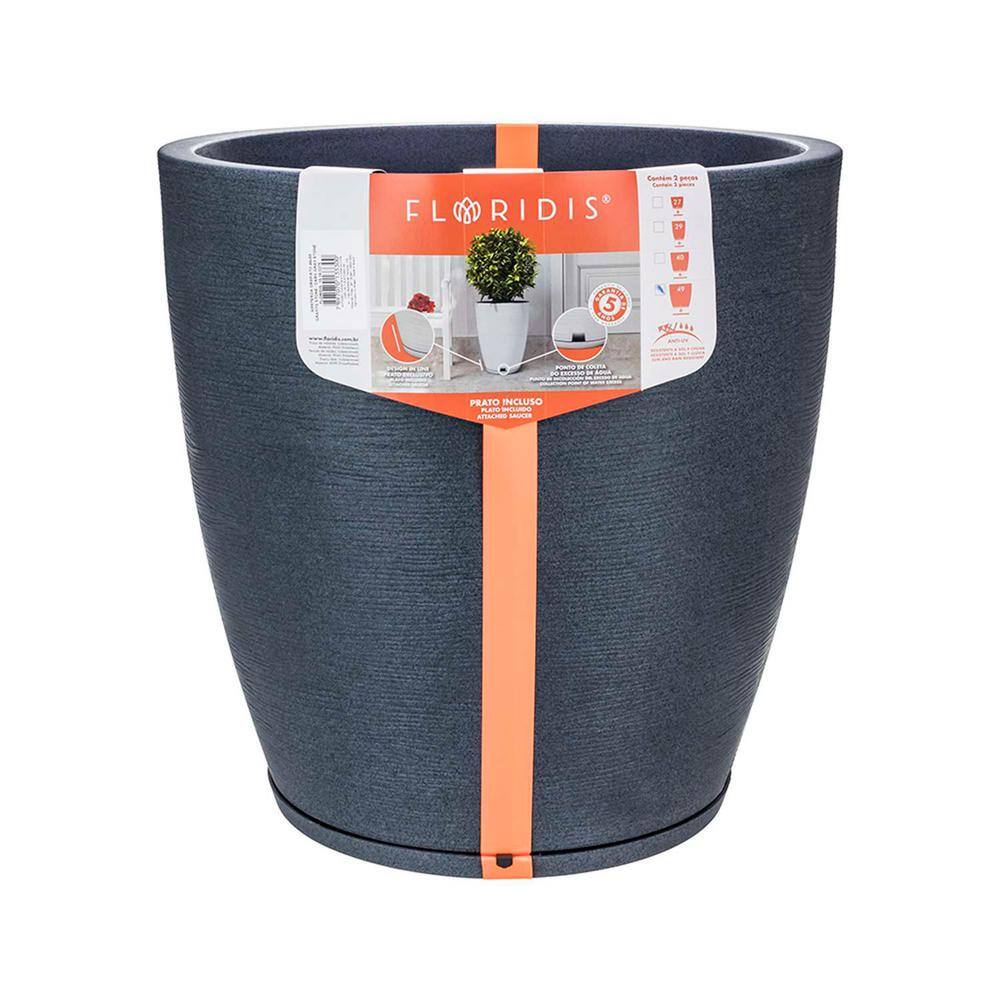 FLORIDIS Amsterdan XX-Large Dark Grey Plastic Resin Indoor and Outdoor Planter Bowl