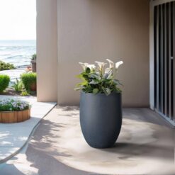 Sapcrete 17 in. Large Deep Charcoal Concrete Round planter / Pot with drainage holes