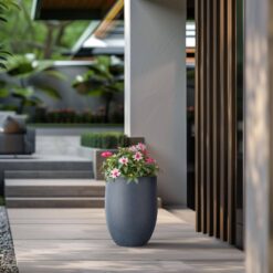 Sapcrete 17 in. Large Deep Charcoal Concrete Round planter / Pot with drainage holes