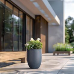 Sapcrete 17 in. Large Deep Charcoal Concrete Round planter / Pot with drainage holes