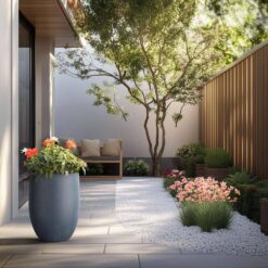 Sapcrete 17 in. Large Deep Charcoal Concrete Round planter / Pot with drainage holes