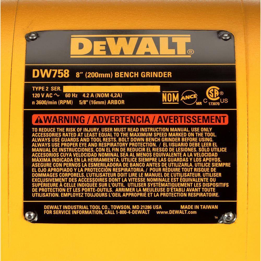 DEWALT DW758 8 in. 205 mm Bench Grinder