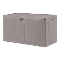 Hampton Bay 110 Gal. Grey Resin Wood Look Outdoor Storage Deck Box with Lockable Lid