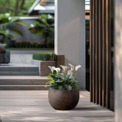 Morrava 19 in. Large Earthy Brown Concrete Round Planter / Pot with Drainage holes