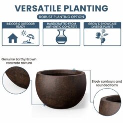 Morrava 19 in. Large Earthy Brown Concrete Round Planter / Pot with Drainage holes