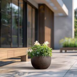 Morrava 19 in. Large Earthy Brown Concrete Round Planter / Pot with Drainage holes