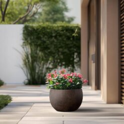 Morrava 19 in. Large Earthy Brown Concrete Round Planter / Pot with Drainage holes