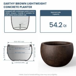 Morrava 19 in. Large Earthy Brown Concrete Round Planter / Pot with Drainage holes