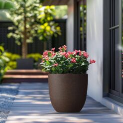 Morrava 18 in. Large Earthy Brown Concrete Round Planter / Pot with Drainage Holes