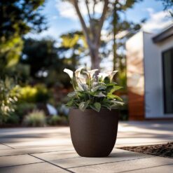 Morrava 18 in. Large Earthy Brown Concrete Round Planter / Pot with Drainage Holes