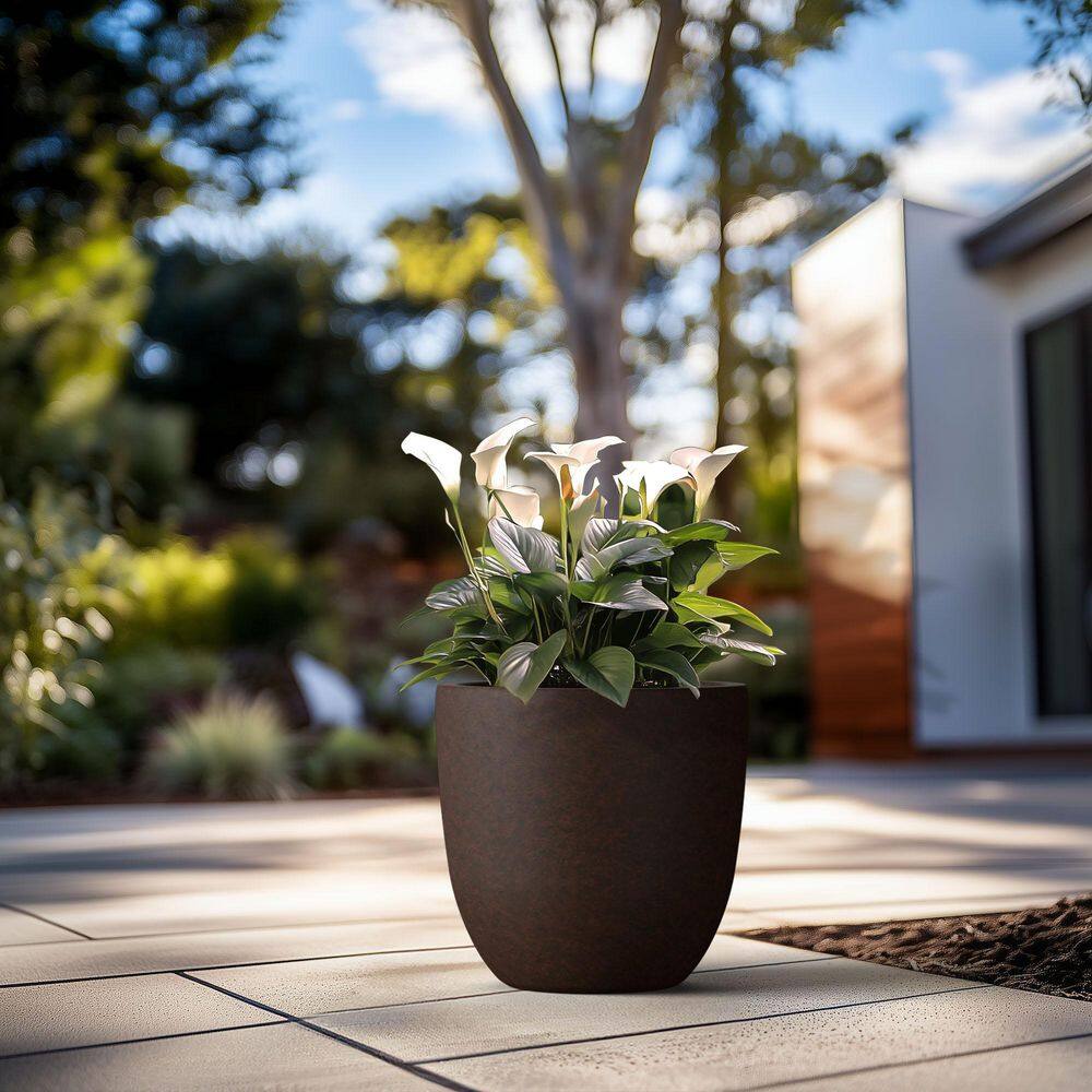 Morrava 18 in. Large Earthy Brown Concrete Round Planter / Pot with Drainage Holes