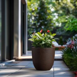 Morrava 18 in. Large Earthy Brown Concrete Round Planter / Pot with Drainage Holes