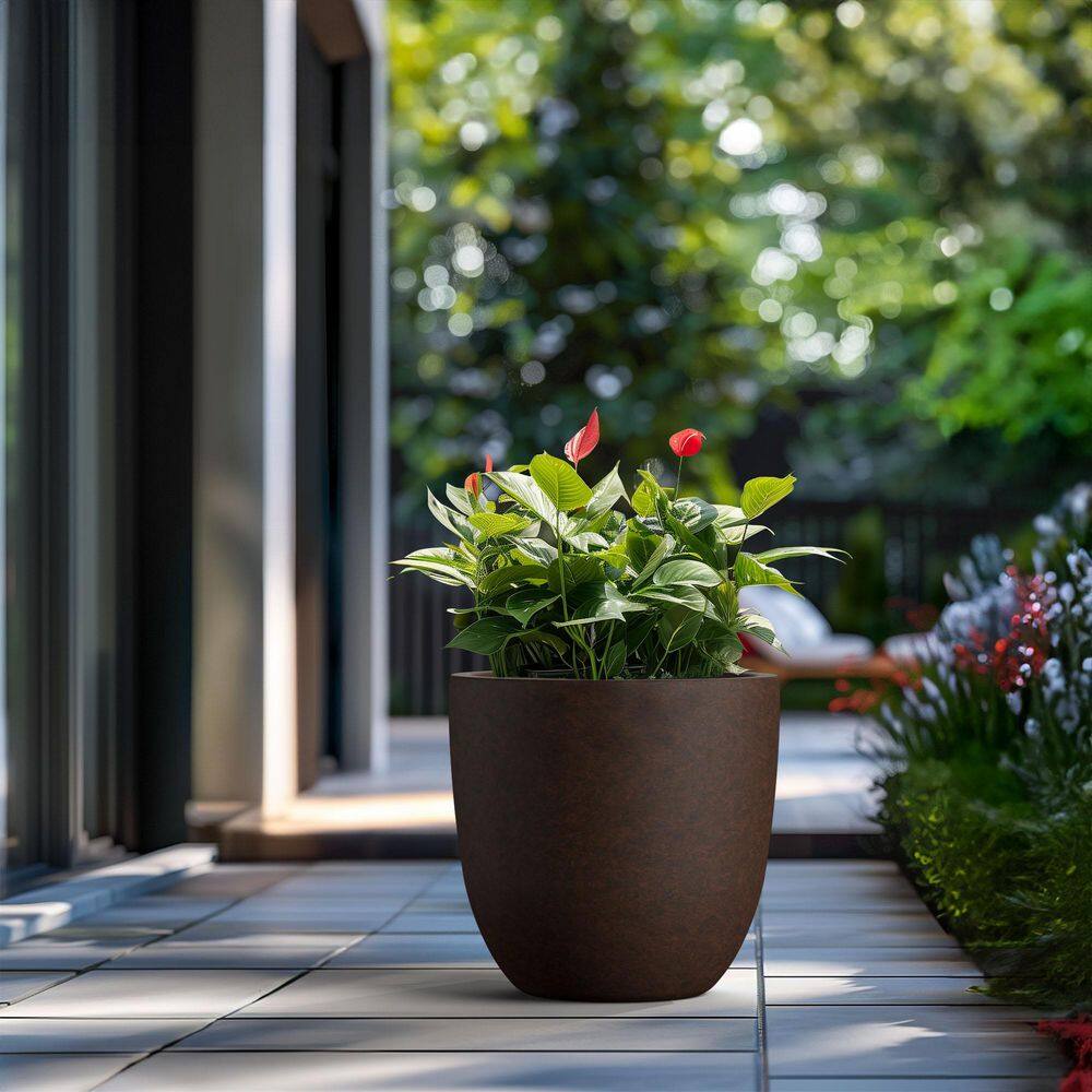 Morrava 18 in. Large Earthy Brown Concrete Round Planter / Pot with Drainage Holes