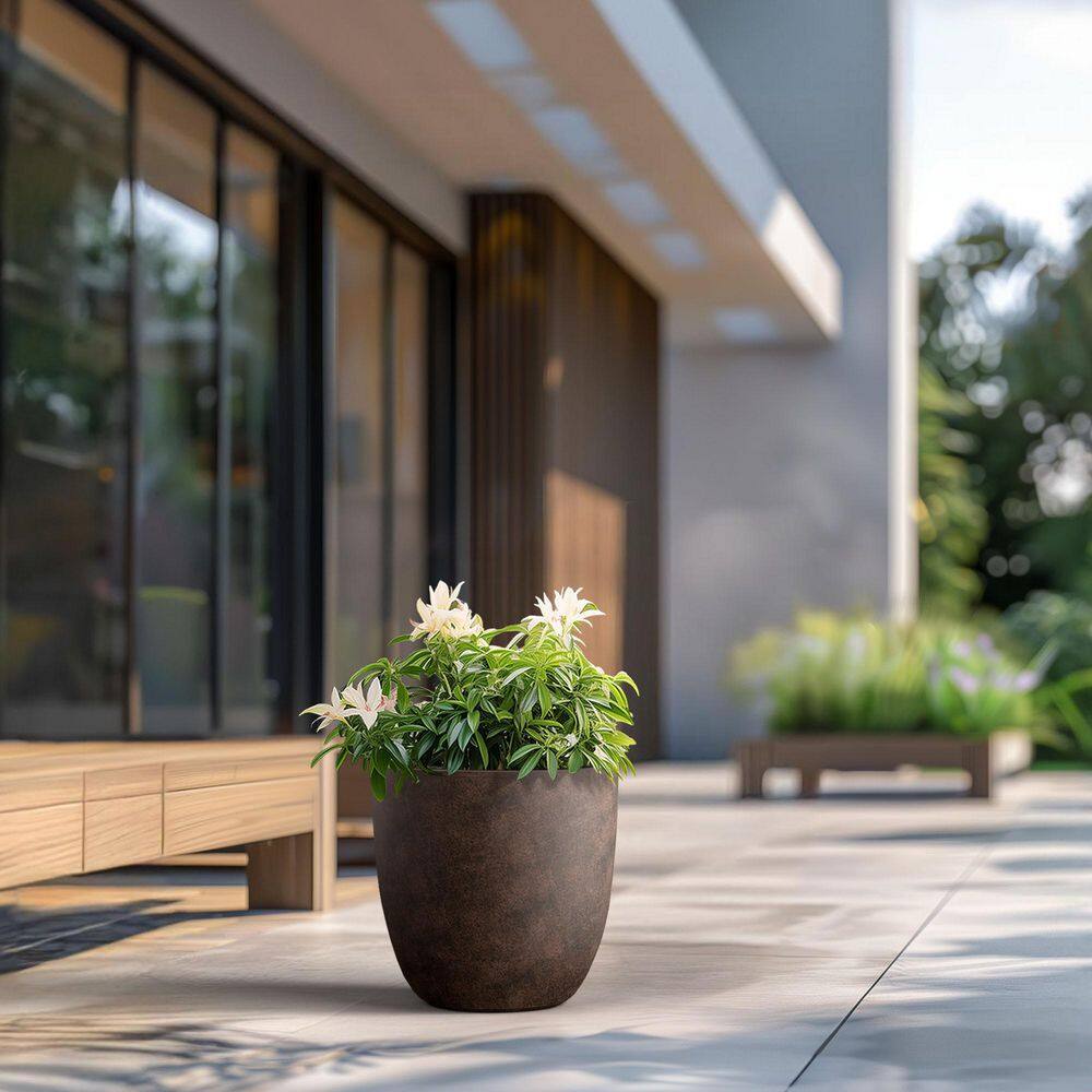 Morrava 18 in. Large Earthy Brown Concrete Round Planter / Pot with Drainage Holes
