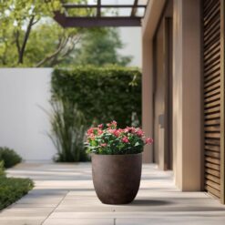 Morrava 18 in. Large Earthy Brown Concrete Round Planter / Pot with Drainage Holes