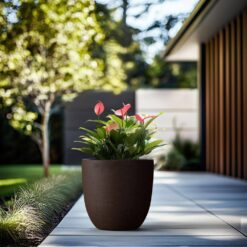 Morrava 18 in. Large Earthy Brown Concrete Round Planter / Pot with Drainage Holes