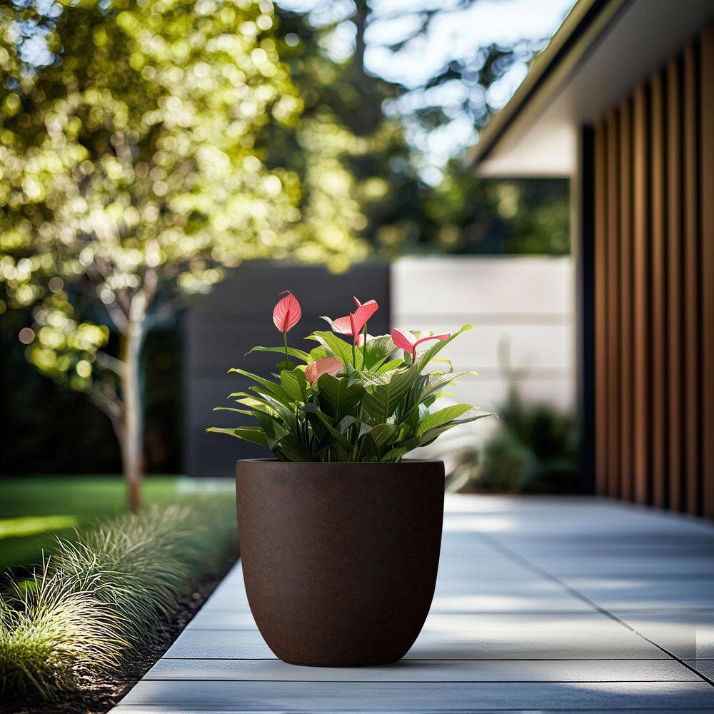 Morrava 18 in. Large Earthy Brown Concrete Round Planter / Pot with Drainage Holes