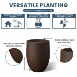 Morrava 17 in. Large Earthy Brown Concrete Round Planter / Pot with Drainage Holes